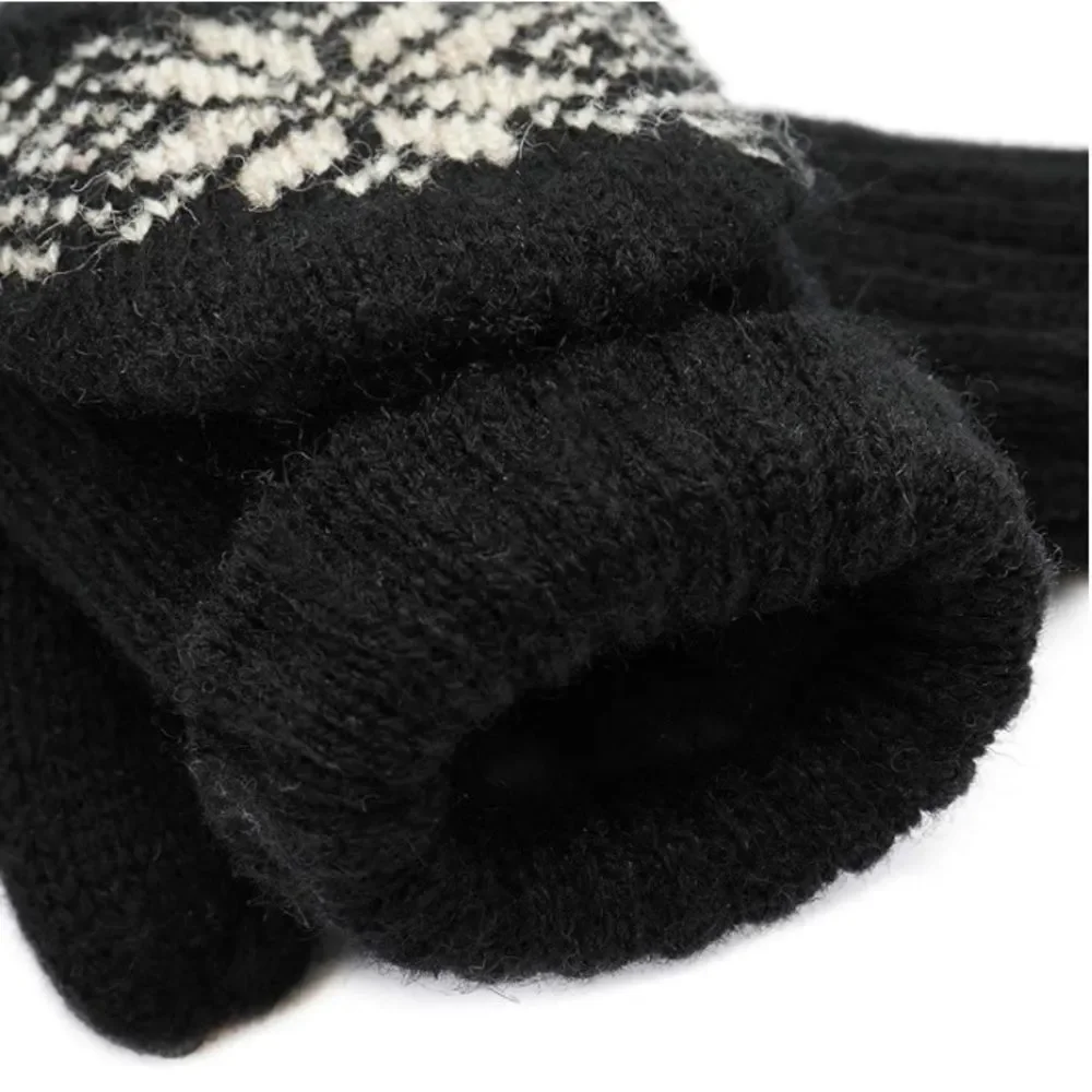 Thinsulate Thermal Insulation Fingerless Wool Mittens In Black